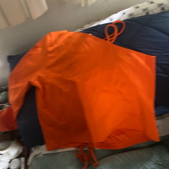 Vibrant Orange Ruched top asymmetrical. One sleeve - Picture 3 of 4